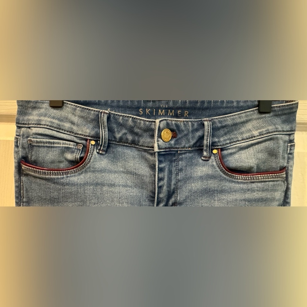 White House Black Market The Skimmer Jeans Faux Leather Trim Ankle Zip Size 4 - Picture 8 of 15